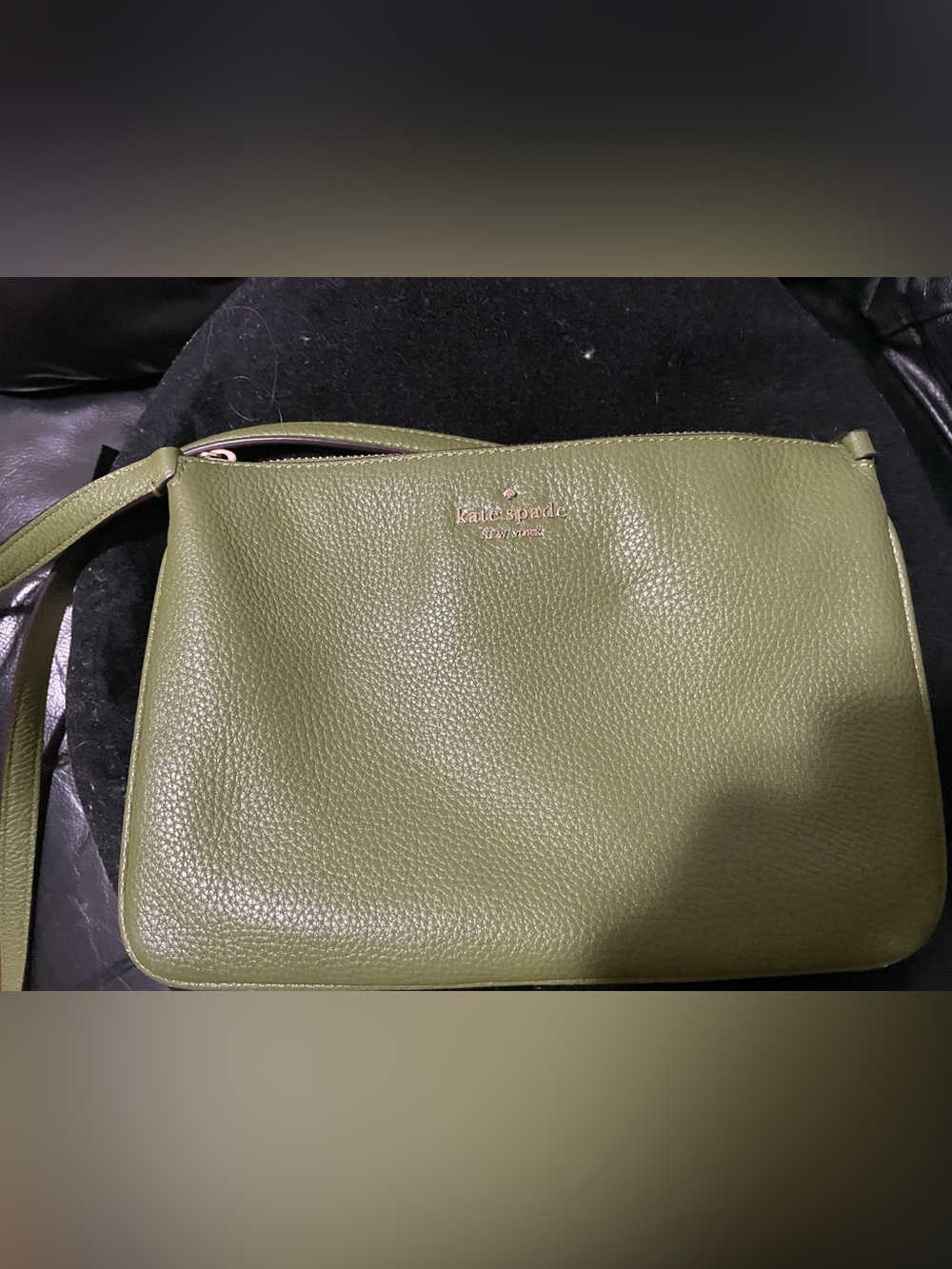 kate spade Olive Pebbled Leather Shoulder Bag with Gold Logo